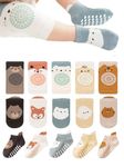 BEHELE Baby Toddler Anti-Slip Socks & Knee Pads, Non-Skid Grips, Cartoon Design, 10 Pairs, Style1, 0-12 Months