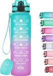 MEITAGIE 32oz Motivational Water Bottle with Time Marker & Fruit Strainer, Leak-proof BPA Free Non-Toxic 1l Bottle with Carrying Strap, Perfect for Fitness, Gym and Outdoor Sports (Ombre: Mermaid)