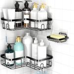 MOFOROCO 3-Pack Shower Caddy Corner Basket Shelf with Soap Holder, No Drilling Traceless Adhesive Shower Wall Shelves, Black Bathroom Shower Storage Organizer( For 90-degree Right-angle Walls)