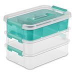 Sterilite 14138606 Stack & Carry 3 Layer Handle Box & Tray, Clear w/Blue Aquarium Handle & Latches w/Freshwater Tint Tray, 6-Pack