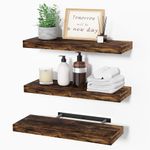 upsimples Floating Shelves with Invisible Brackets, Wall Mounted Rustic Wood Shelves Set of 3, Brown