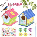 HONMOK 2 Sets DIY Bird House Kits for Kids, Wood Crafts for Children to Build and Paint Birdhouse Includes Brushes, Make Your Own Birdhouse Arts Crafts Birthday Gifts for Toddler Girls Boys