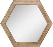 Stonebriar Decorative 24" Hexagon Hanging Wall Mirror with Natural Wood Frame and Attached Hanging Bracket, Rustic Farmhouse Decor for The Living Room, Bathroom, Bedroom, and Entryway Brown