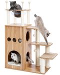 Made4Pets Cat Tree Modern Cat Tower Wood Condo with Natural Sisal Ropes Cover Scratching Posts, Wooden Cat Condos and Large Space Sturdy Clear Bowl Cat Bed for Indoor Kitties