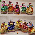 JH Gallery Rajasthani Multicolor Musician Bawla Puppets Idol | Set of 10 | (5 Male & 5 Female)