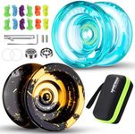 MAGICYOYO Gift Pack of 2 Yoyos - Plastic Responsive Yoyo K2 Crystal and Unresponsive Metal Yoyo N11, Dual Purpose Yoyos for Kids and Adults, Extra Yoyo Case + 12 Yoyo Strings + Yoyo Bearing Kit