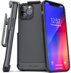 Encased Compatible with iPhone 12/12 Pro Belt Clip Case (Thin Armor) Slim Grip Cover with Holster - Black