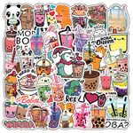 50Pcs Cartoon Beverage Stickers, Trendy Summer Bubble Milk Tea Flavored Drink Animal Sticker Pack, Cute Vinyl Waterproof Decals for Kids Teens, Party Favors for Water Bottle Laptop Phone