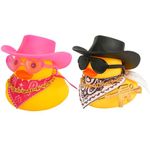 PEUTIER 2pcs Rubber Duck Car Ornaments, Funny Small Dashboard Decoration for Jeep Accessories with Disco Cowboy Hat Mini Scarf Necklace and Sunglass Toy Gift