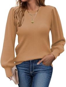 Zeagoo Jersey Mujer Jerséis Cuello Redondo Suéter Manga Larga Cálido Corte Ajustado Jersey de Punto Casual Pullover Tops Otoño Invierno Suéter Camello XL