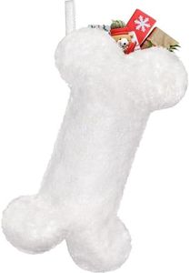 Malier Dog Christmas Stocking, Xmas Luxury Faux Fur Large Bone Shape Hanging with Silver & Gold Snowflakes Sequin Decorations Pets Christmas Dog Stockings for Dogs Cats Pets (Whith)