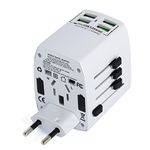 Worldwide International Travel Adapter 4 USB Charging Ports By MLPC Accessories – Travel Plug for Mobiles Tablets & Many Devices USA Europe UK Australia Asia South America and Many Others (White)