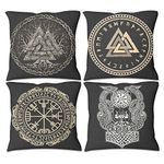 QVOOD Set of 4 Viking Runes Cushion Cover, Linen Cushion Cover, Decorative Cushion Covers, Sofa Cushion Covers, Decorative Cushion Covers for Sofa, Couch, Car, Bedroom, Home Decor, White, 45 x 45 cm