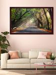 999STORE Printed Road Covered with Green Trees Painting Wall Art with Brown Frame (Canvas_18X30 Inches_Multi) BRFLP18300211