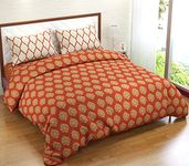 Trance Home Linen 200TC 100% Cotton Printed Zippered Duvet Cover/Blanket Cover/Quilt Cover | Comforter Cover/Razai Cover | Queen Size with 2 Pillow Covers (90 x 102 Inch | Damask & Dori Clay Red)