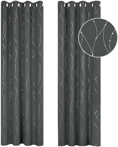 Deconovo Curtains for Living Room, Dotted Line Decorative Super Soft Thermal Insulated, Energy Saving Blackout Curtains for Kids, Dark Grey, 46 x 54 Inch(Width x Drop), 2 Panels