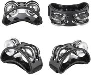 4PCS Foot Tambourine Percussion, Musical Instrument Pedal with Stainless Steel Jingle Bells for Drum & Guitar Playing, accompaniment foot bells Percussion double row foot rattles with Elastic Strap