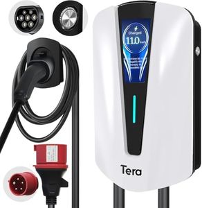 Tera EV Chargeur Type 2 Wallbox: Borne de Recharge Vehicule Electrique 11kW Triphasé,16A 400V avec Ecran Numérique Contrôlable, 7 Mètres Câble de Recharge, Support Mural de Chargeur pour EVs PHEVs