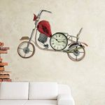 Handicrafts Paradise Wrought Iron Red Bike with Clock Showpiece - 33 x 23 inch