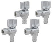 1/4 Turn Angle Stop Valve,1/2-in Pex X 3/8-in OD Angle Lead Free Brass Chrome Plated Shut Off Valve for Faucet Toilet Installation-LD Valve (4-Pack)