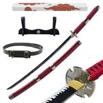 Hashiman - Katana One Piece – Replica Manga Sabre + Wooden Sword Stand + Belt – Japanese Catana Cosplay Decoration Toy Child Adult – Deco Ninja Costume Game (Kitetsu)