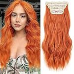 Xtrend 20Inch Auburn Hair Extensions Clip in Hair Extensions Synthetic Hair pieces for Women Girls 4PCS Full Head Set Thick Curly Wavy Synthetic Orange Hair Extensions(350#)