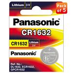 Panasonic CR-1632 Lithium Coin Battery 3v - Pack of 5 Provide Long Lasting Power in a Variety of Devices,from keyless-Entry fobs to Toys