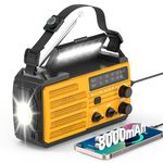 Wind Up Radio Solar Torch,8000mAh Battery Radio Portable AM/FM Radio with USB Mobile Phone Hand Crank Charger,LED Flashlight,SOS Alarm,Compass,Survival Equipment,Emergency Camping Outdoor Dynamo Radio