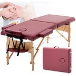 Massage Table Portable Foldable 73 Inch Long 28 Inch Wide Spa Bed Professional 2 Fold Massage Bed with Carry Case PU Leather Height Adjustable Facial Tattoo Salon Bed w/Face Cradle