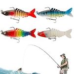 4 Pcs Fresh Water and Salt Water Fishing Lures Simulated Fishing Bait Jointed Swimbait with Hooks Soft Sinking Fishing Lures for Pike Bass Perch Trout Multi Jointed Fishing Lures Fishing Accessories