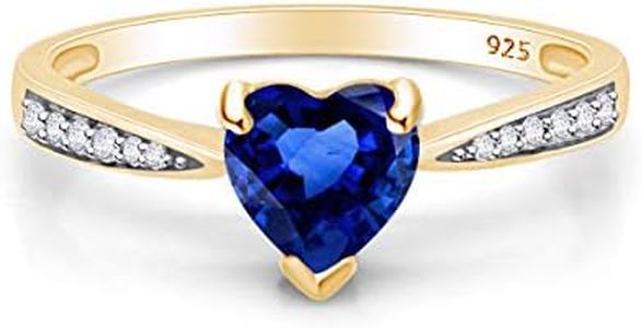 AFFY Simulated Blue Sapphire & White Cubic Zirconia Solitaire Heart Promise Ring 14k Yellow Gold Over Sterling Silver Gift For Her Ring Size-7.5