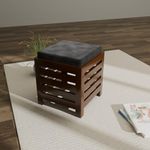 ETIQUETTE ART Cushion Wooden Stool| Foot Stool |Fruit Stool| Square Table| Office Stool| Bedside Table | Cushion Stool | Stool for Kitchen Wooden Stool Cotton Cover (Brown & Black)