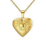 KunBead Gold Heart Picture Locket Pendant Necklace Letter A Initial Photo Locket Necklaces for Picture