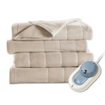 Sunbeam Heated Blanket | 5 Heat Settings, Quilted Fleece, Mushroom, Twin - BSF9GTS-R772-12A00