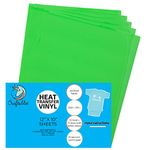 Craftables Bright Green Heat Transfer Vinyl HTV - 5 Sheets Easy to Weed Tshirt Iron on Vinyl for Silhouette Cameo, Cricut, All Craft Cutters. Ships Flat, Guaranteed Size