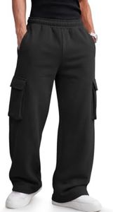 EFAN Men's Cargo Fleece Sweatpants Relaxed Straight Leg Joggers Black S