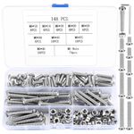 M6 Bolts and Nuts Set, 148 Pcs Hex Socket Head Cap Screws Nuts and Bolts Assorted Set, Round Head Pan Head Machine Screws Assortment Kit, Thread Fastener Hex Bolts and Nuts