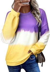 Dresswel Women's Long Sleeve Tops Casual Colorblock Crewneck Sweatshirts Pullover Fall Winter Sweat Shirts for Women, A-Purple S