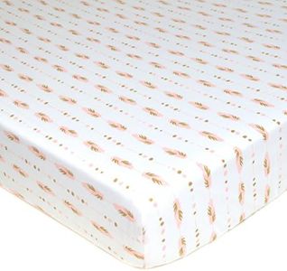 American Baby Company Fitted Crib Sheet 28" x 52", Soft Breathable Neutral 100% Cotton Jersey Sheet, Sparkle Gold and Pink Feathers, for Boys and Girls, Fits Crib and Toddler Bed mattresses