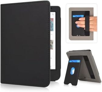 JKhandy Stand Case for Kobo Clara BW/Colour 6 Inch 2024 Release, Premium PU Leather Sleeve Cover with Card Slot, Hand Strap and Atuo Sleep/Wake, Fabric Black