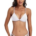 FITTOO Bikini Top for Women Sexy Push up Basic Triangle Bikini Tops Strings Padded Separates Swimwear Beach Bathing Suits White M