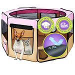 Zampa Puppy Pop Up Portable Playpen for Dog and Cat, Foldable | Indoor/Outdoor Kitten Pen & Travel Pet Carrier + Carrying Case (Pink, ‎Large (61"x61"x30"))