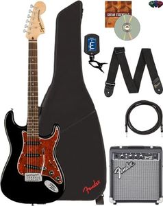 Fender Affinity Series Stratocaster - Limited Edition Black, Bundle with Frontman 10G Amplifier, Gig Bag, Tuner, Instrument Cable, Strap, Picks, and Austin Bazaar Instructional DVD