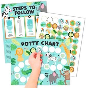 Hadley Designs Potty Training Chart for Toddlers Boys -10 Sticker Potty Chart for Toddlers Girls, 8.5x11" Potty Training Sticker Charts for Toilet Success, Safari Toddler Reward Chart for Kids