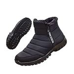 Men's Waterproof Warm Cotton Zipper Snow Ankle Boots, Winter Warm Slip on Thick Plush Mens Snow Boots, Non-Slip Winter Shoes for Men (Black,11.5)