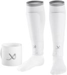 LUX Soccer Sleeves w/FREE Guard Stays for Men/Boys/Youth Compatible w/Soccer Grip Sock (White Medium)