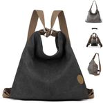 DUOL COOS Large Tote Bag Convertible Backpack Purse for Women with Zipper Pockets, Canvas Crossbody Shoulder Hobo Bag 4-in-1, Black