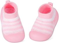 LACOFIA Sock Shoes for Baby Boys Girls First Walking Shoes Soft Sole with Grips Toddler Slipper Socks with Anti-Slip Rubber Sole Light Pink 12~18 Months