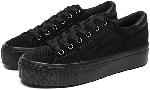 THATXUAOV Womens Platform Sneakers White Tennis Shoes Casual Low Top Fashion Sneakers, Black, 11