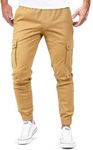 JMIERR Mens Casual Cargo Pants Cotton Tapered Stretch Twill Drawstring Athletic Joggers Sweatpants Trousers with Multiple Pockets, 2XL, Khaki